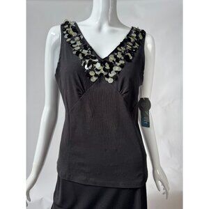 Nine West Black Sidewalk Cafe Sleeveless Top With Sequin Detail Size M New With